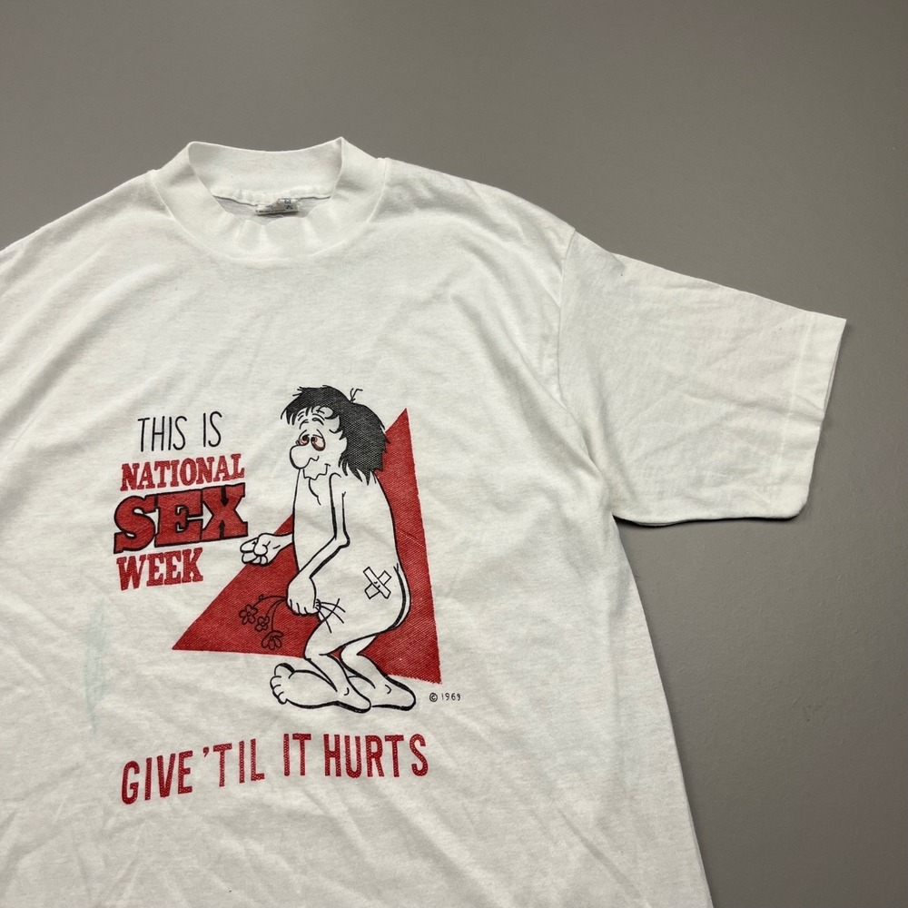 Select-T Graphic T-Shirt Mens L White Vintage 1969 National Sex Week Novelty Tee